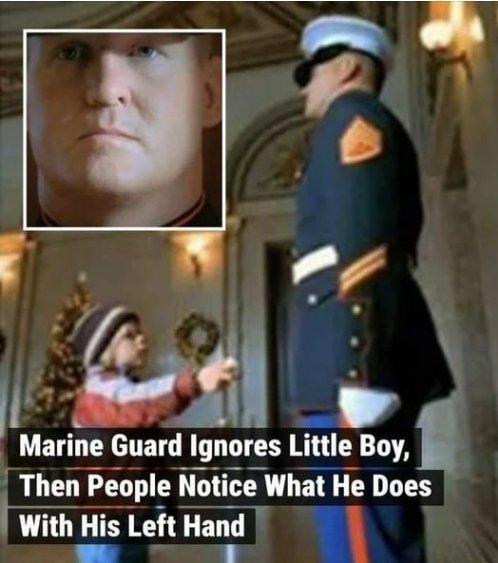 Marine Guard Ignores Little Boy, Then People Notice What He Does With His Left Hand