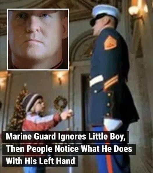 Marine guard ignores little boy, then people notice what he does with his left hand