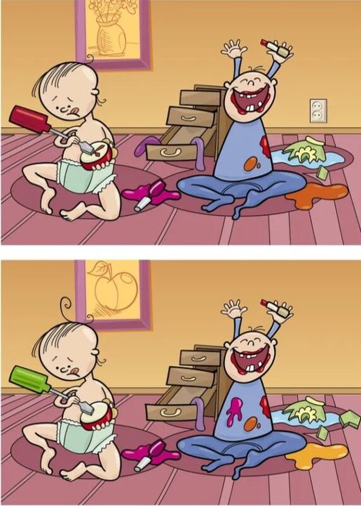 EXTREME CHALLENGE difficult to overcome: find the 10 differences between the crazy and naughty babies playing together