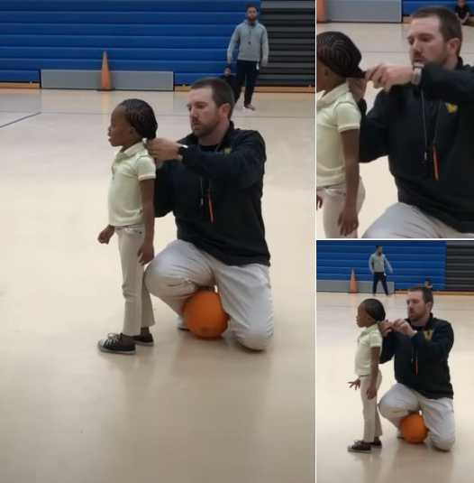 Mom Sees Candid Footage Of Basketball Coach Tying Her Daughter’s Hair & Thanks Him Publicly