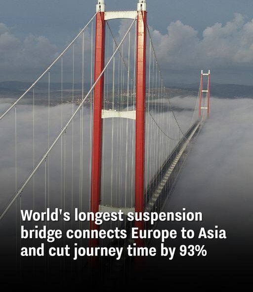 World’s longest suspension bridge connects Europe to Asia and cut journey time by 93%