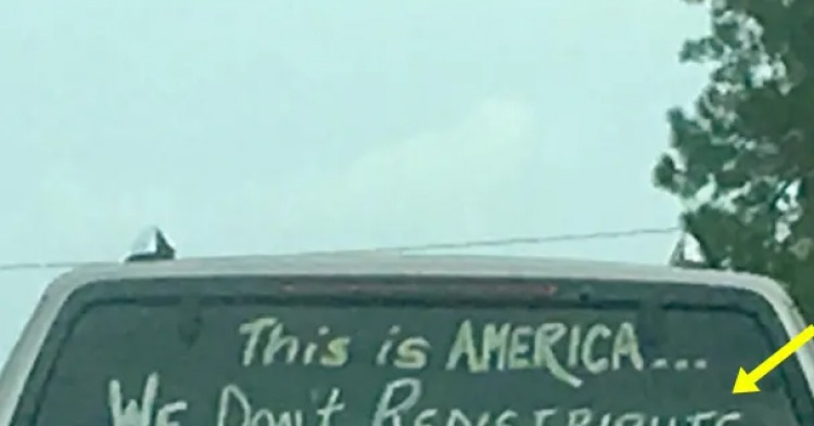 A “controversial” message on the back of an SUV sparks discussion online